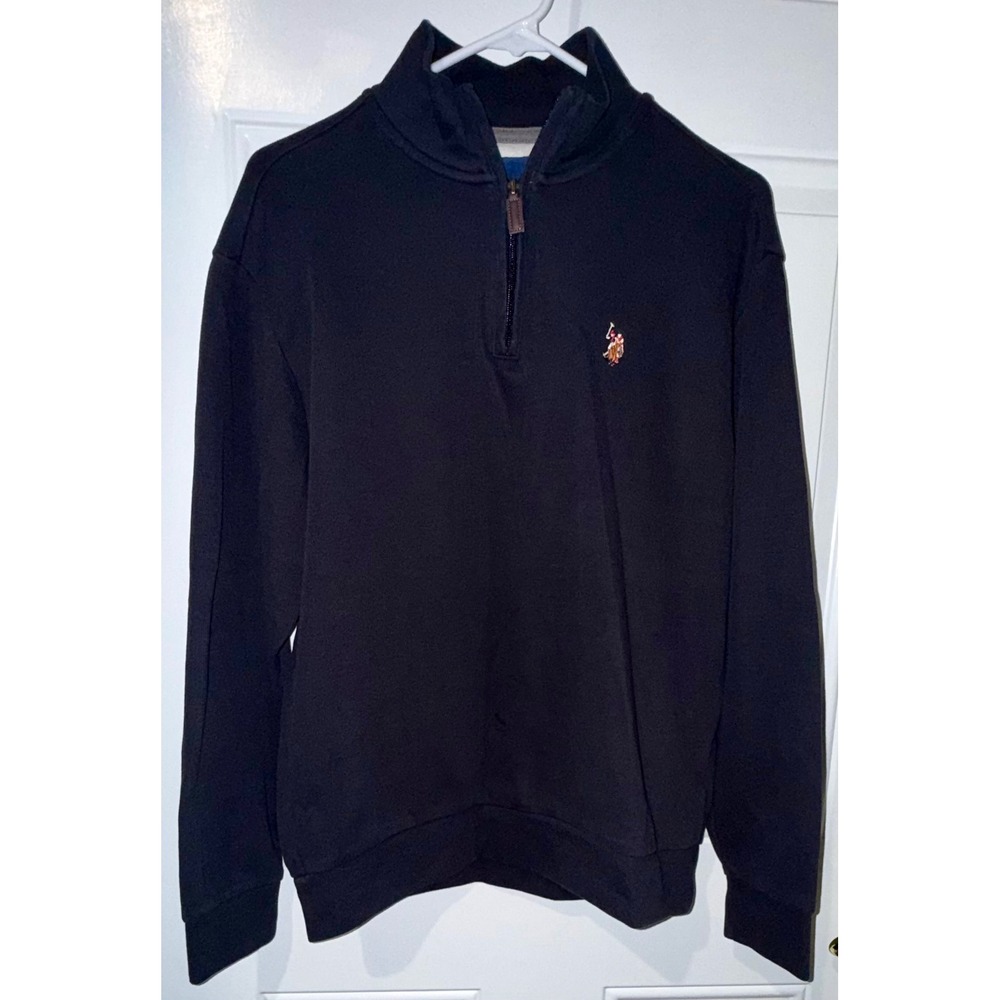 US Polo Assn Quarter Zip Pullover Large Excellent Navy Blue Ribbed Knit 11C847